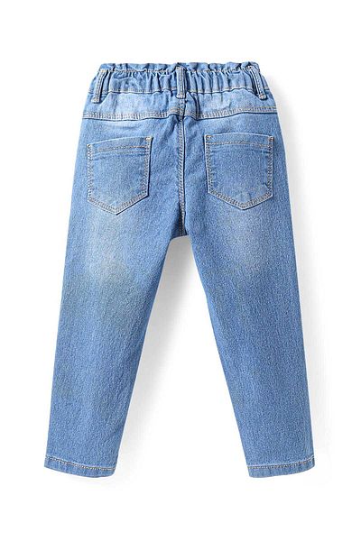 Babyhug Washed Denim Jeans with Stretch & Sun Embroidery - Light Blue