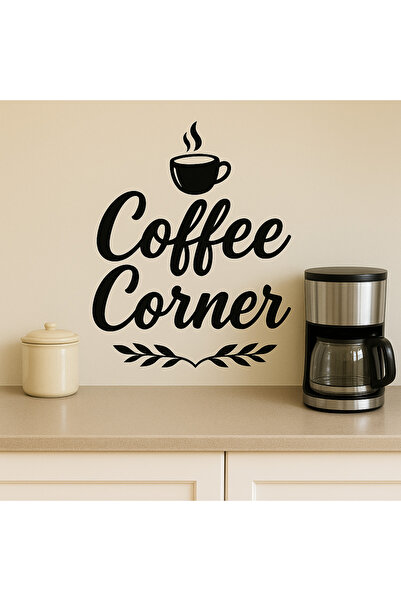 erdes ملصق حائط زاوية القهوة - نص من رقائق الألومنيوم باللونين الأبيض والأسود (30 × 30 سم) |   ملصق ديكور زاوية القهوة