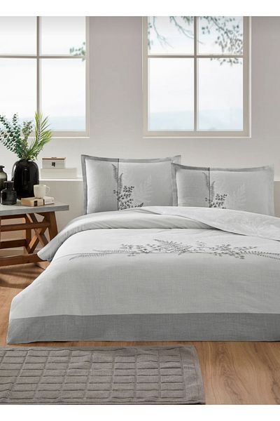 Özdilek Single (Fitted Sheet) Duvet Cover Set Helecho Gray