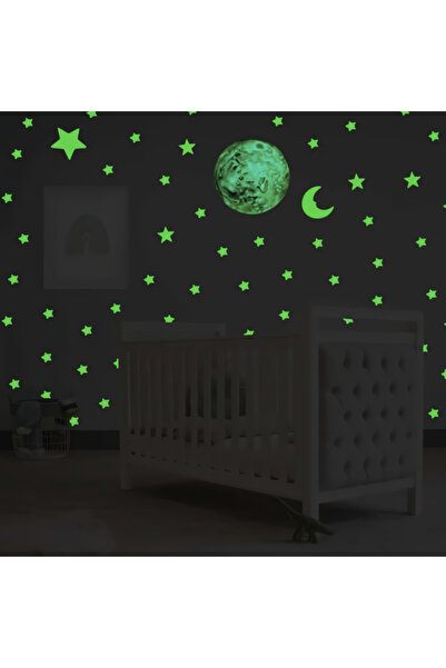 mertyavm Fosforlu Yıldız Seti Dünya ve 200 Ad. Karanlıkta Parlayan Yıldız Büyük Figürler Çocuk Odası Süsü