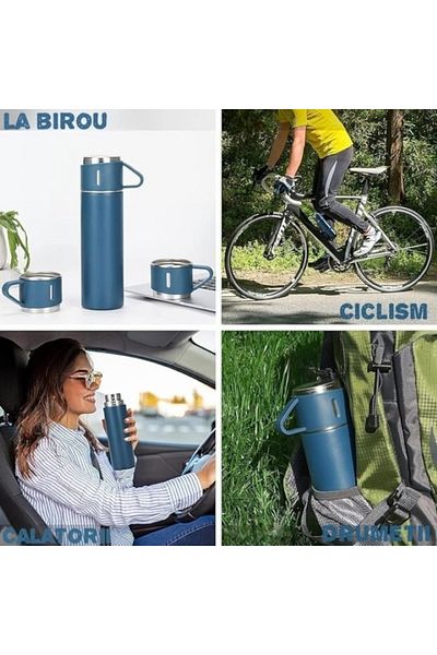 EMATTERIO Set Termos 3 Căni 500 ml, Oțel Inoxidabil, Izolație 12h, Închidere Ermetică