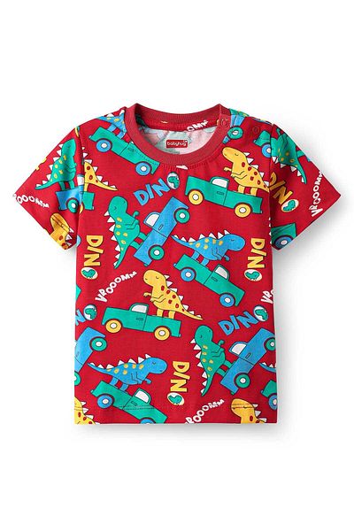 Babyhug Night Suit With Dino Print - Red