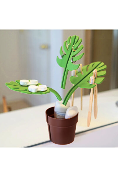 Shapy Monstera Yaprak Banyo Lavabo Organizer – Duvar ve Ayna Üzeri Modüler Dü...