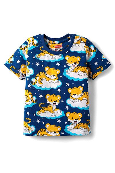 Babyhug Cotton Knit Half Sleeves T-Shirt and Pajama Set With Animal Print - Navy Blue