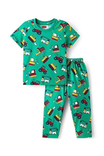 Babyhug Night Suit With Vehicle Print - Green
