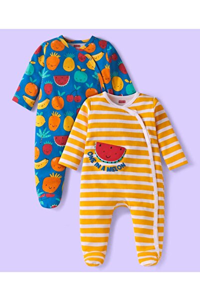 Babyhug طقم نوم من القطن المحبوك بأكمام طويلة وطبعات فواكه وخطوط، عبوة من قطع...