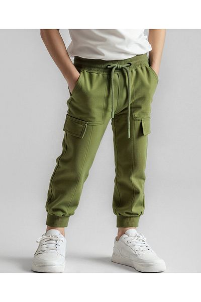 Primo Gino Primo Cotton Knit Full Length Solid Colour Trackpant With Cut & Sew - Olive Green