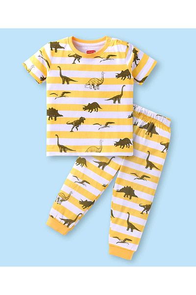Babyhug Co-ords Night Suit with Dino Print - Yellow