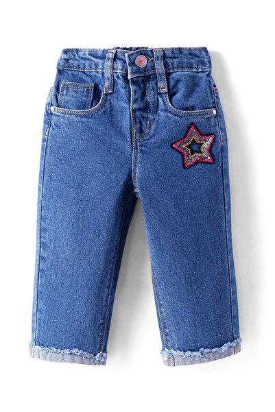 Babyhug Washed Denim Jeans With Sequin Detailing & Stretch - Blue