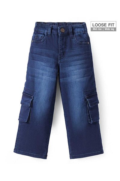 Pine kids Pine Kids Washed Denim Jeans with Cargo Pockets - Navy Blue
