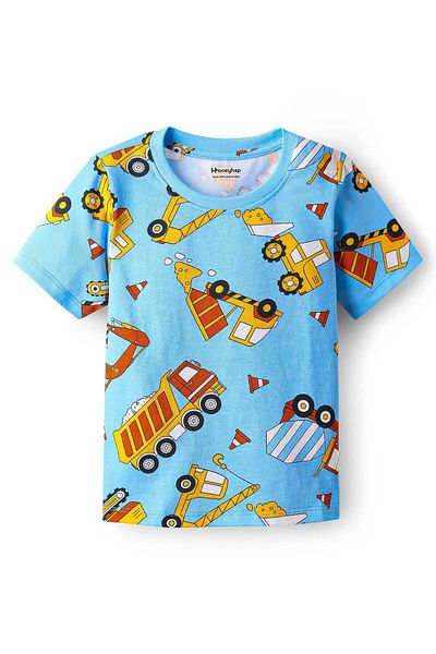 Honeyhap Co-Ord Pajama Set with Vehicle Print - Light Blue