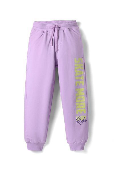 Pine kids Pine Kids Cotton Knit Full Length Lounge Pant With Text Print - Lavender