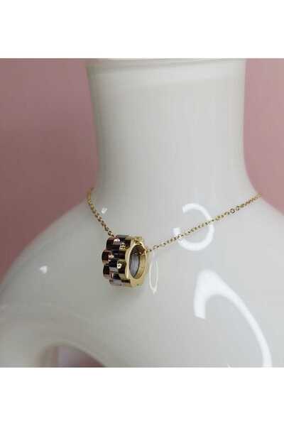 Ivory Pearl قلادة فولاذية بتصميم حلقة بثلاثة ألوان لا تسبب تسويدًا ولا تغير ا...