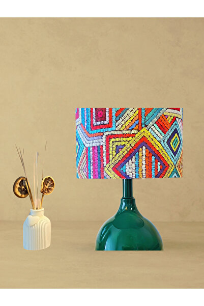 MİLA AYDINLATMA Yeşil Renk Ayaklı Çok Renkli Kadife Kumaş Şapkalı Modern Abaj...