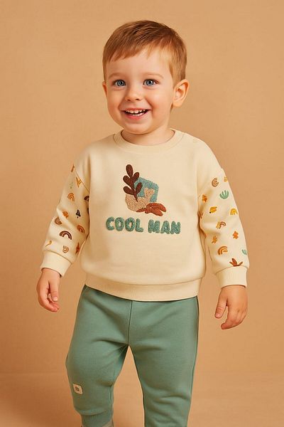 dinamik çocuk Baby Boy 2-Piece Seasonal Tracksuit Set Cool Man Embossed Embroidered 100% Cotton 6-9-12-18-24Months