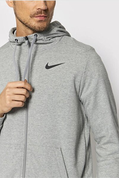 Nike Dri-FIT Full Zip Erkek Gri Kapüşonlu Sweatshirt