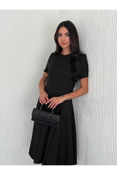 BYKUZEYARAS Summer Short Sleeve Linen Casual Midi Length Basic Dress Suitable for Daily Use