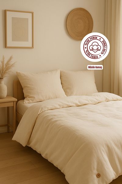 sutra 100% Cotton Muslin Fabric Double Duvet Cover Set