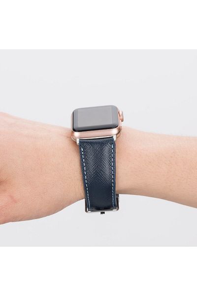 PLM Apple Watch Compatible Leather Cord 42-44-45mm G3 Navy Blue