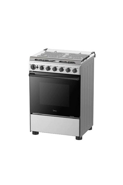 Midea ميديا فرن غاز 4 عين، 60*60 سم، مؤقت، شواية، استيل - 24BMG4G057