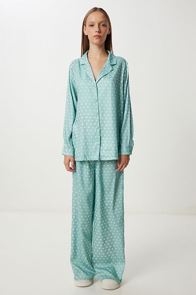 Lovelyİstanbul Patterned Satin Surface Pajama Set Lfg0106 Water Green