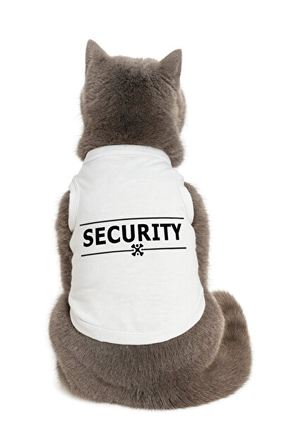 Buddy Store ملابس قطط - قميص داخلي أبيض مطبوع عليه Security - مقاس M