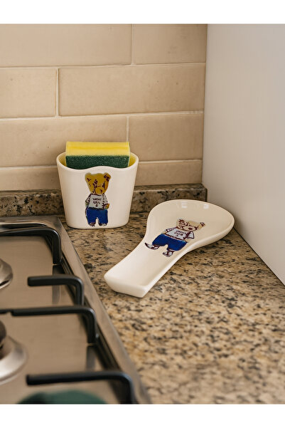 Piatti Naturali Ayıcıklı 2’li Seramik Mutfak Seti – Süngerlik & Kaşıklık, Kep...