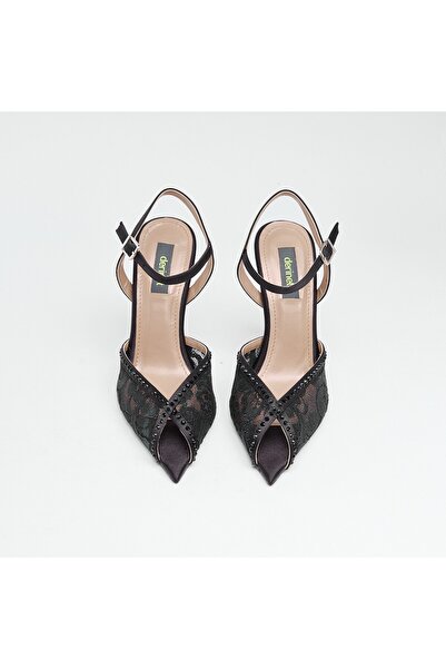 derinet Topuklu Dantelli Taş Aksesuarlı Kadın Abiye Ayakkabı