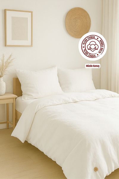 sutra 100% Cotton Muslin Fabric Double Duvet Cover Set