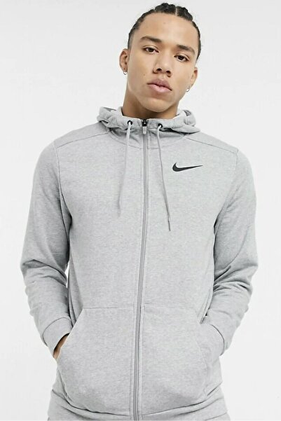Nike Dri-FIT Full Zip Erkek Gri Kapüşonlu Sweatshirt