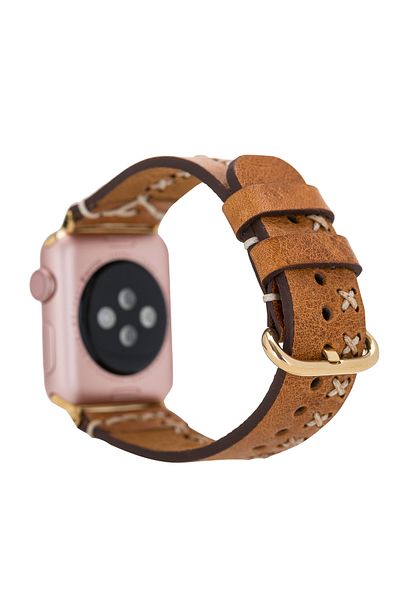 PLM سوار جلدي متوافق مع ساعة Apple مقاس 42-44-45 ملم Aqua V18 Tan