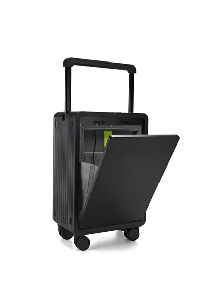 SAEH Luggage شنطة سفر ذكية لكابنية الطائرة بغطاء أمامي للابتوب لون أسود