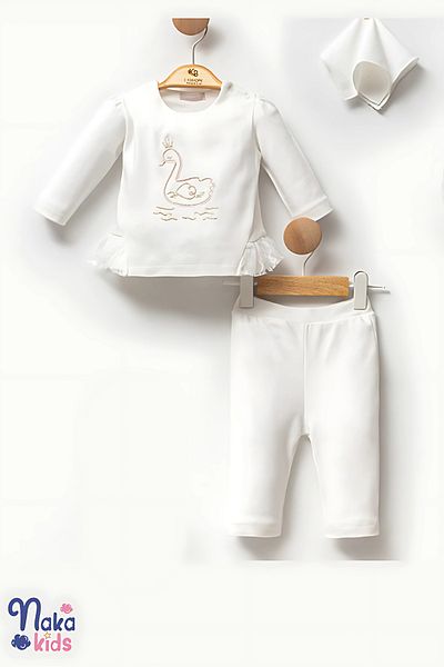 Naka Concept Swan Embroidered 10 Piece Baby Girl Hospital Discharge Set – 100% Cotton, White