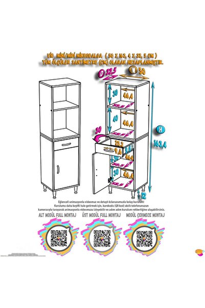 Modilayn VİO Fırın Dolabı (60x163,4x32.5 cm) Çekmeceli Kapaklı Mini/Midi Mikrodalga Mutfak Dolabı