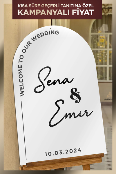 AHWART Düğün & Nişan Lüks Beyaz Mdf Üzeri Yazılı Karşılama Panosu (60*40cm)