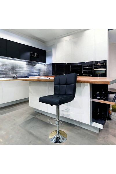 Al Saada Home Bar Stool, Leather, Rotating, 114 x 45 x 45 cm - Black