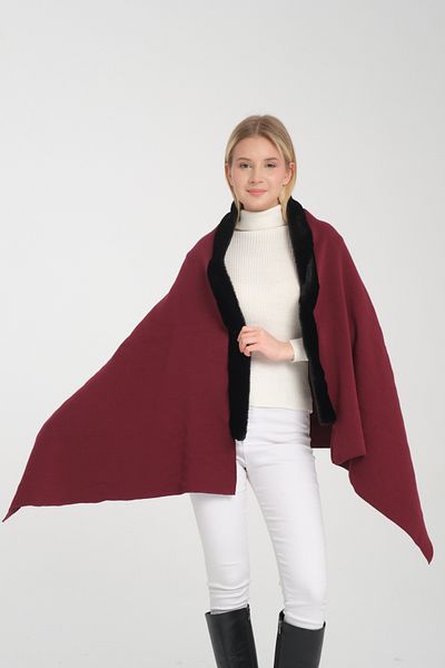 T Crazy T- Crazy Knitwear Fur Detailed Solid Color Knitwear Shoulder Shawl, Winter Soft Textured Knitwear Knitted Shoulder Shawl