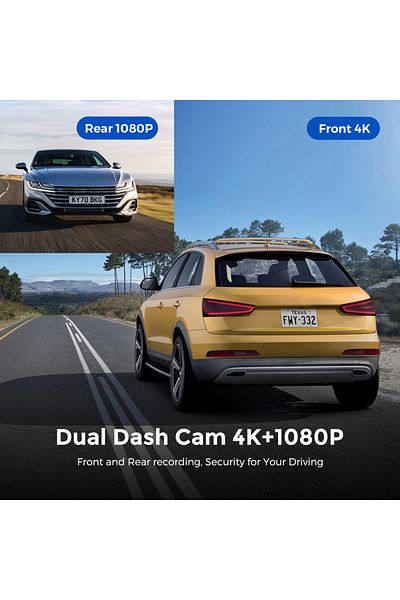 zyteq 4K Ultra HD Dash Cam - Dual Recording, Wi-Fi, Night Vision, Rear Camera, G-Sensor