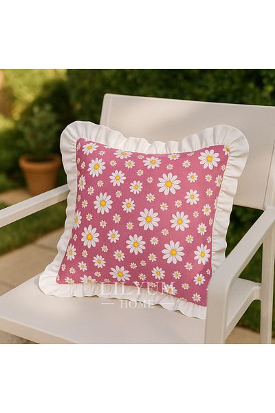 LILYUM Digital Printed White Ruffle Throw Pillow Case – 43X43 cm (1 Pc)