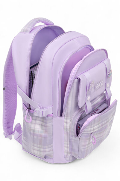 Roomys Twiny Kız Çocuk Okul Çantası Aksesuar Hediyeli Ekose Desenli