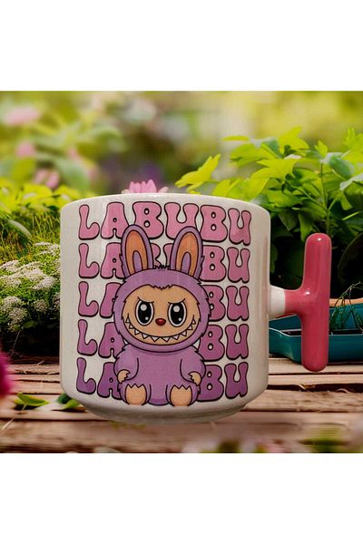 GameFruy Labubu Written Double Sided Printed Mug - Ceramic Tea, Coffee Gift Cup (Pink t)