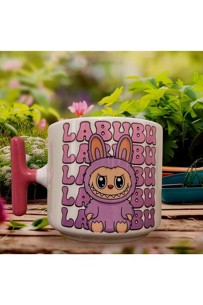 GameFruy Labubu Written Double Sided Printed Mug - Ceramic Tea, Coffee Gift Cup (Pink t)