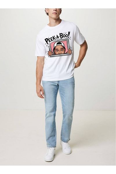 Boomer Tricou clasic, boxy fit, alb, unisex "Peek-A-Boo"