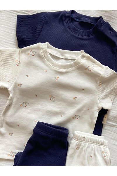 Zezig Space Pattern and Navy Blue Color 2 Pieces Camisole Bottom-Top Set 100% Cotton
