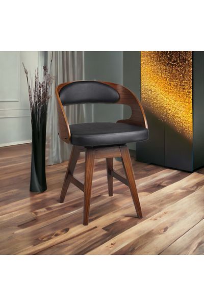Al Saada Home كرسي خشبي جلدي، بني وأسود، 73 × 45 × 45 سم