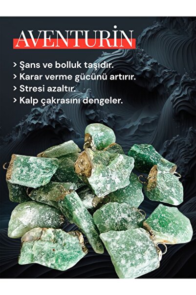 Vexa Aksesuar Ham Yeşil Aventurin Taşı Kolye Ucu veya Cep Taşı - Kutu Hediyel...