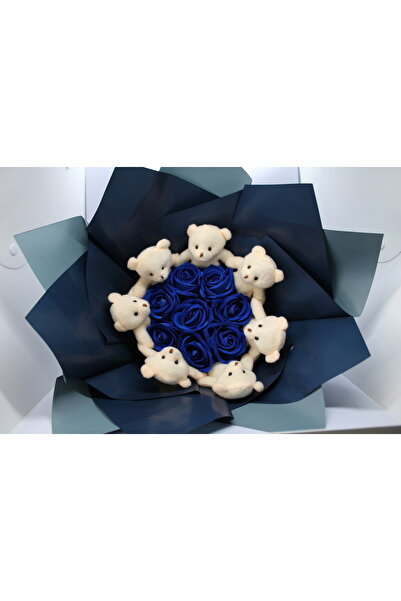 BYBAL باقة ورد مع دمية دب - 7 دمى دب صغيرة وباقة ورد هدية للزوجين ديكور وردي ...