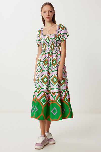 Lovelyİstanbul Balloon Sleeve Patterned Woven Dress Lfg0124 Lila Green