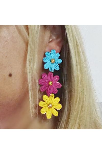 mos&more Cream Flower Raffia Beach Women's Earrings