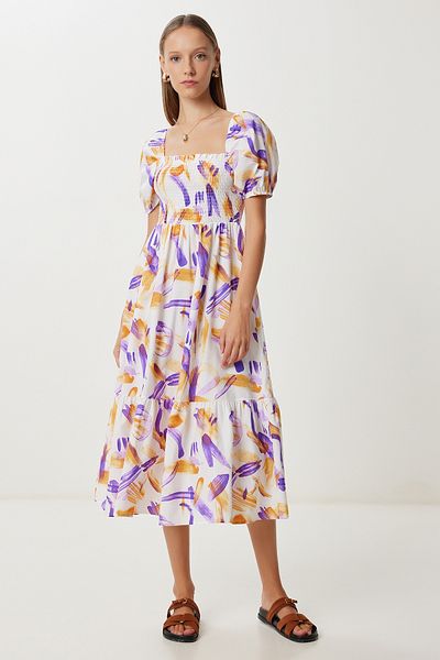 Lovelyİstanbul Rochie țesătă cu mâneci balon LFG0064 PURPLE ORANGE